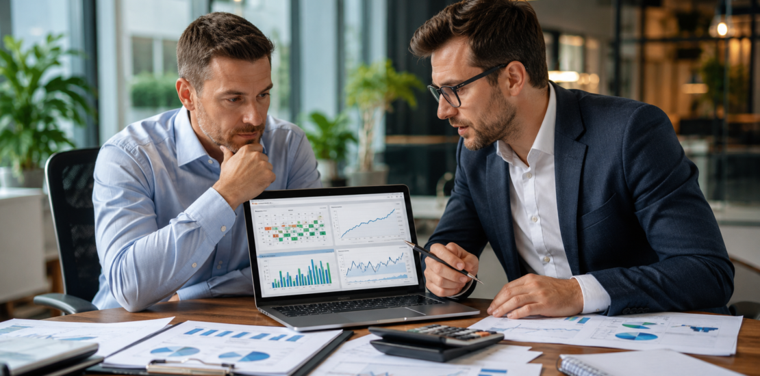 Empresário analisando obrigações fiscais, safra, dólar e custos com apoio contábil.
