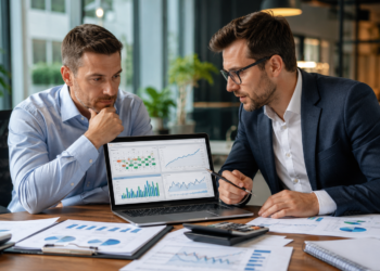 Empresário analisando obrigações fiscais, safra, dólar e custos com apoio contábil.