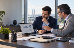 Empresário e contador analisando o Simples Nacional 2027 e os impactos de IBS e CBS.