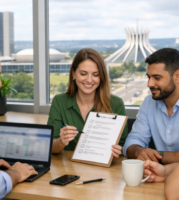 Equipe em Brasília testando integração de NFS-e (RTC) com checklist operacional para evitar falhas na produção.